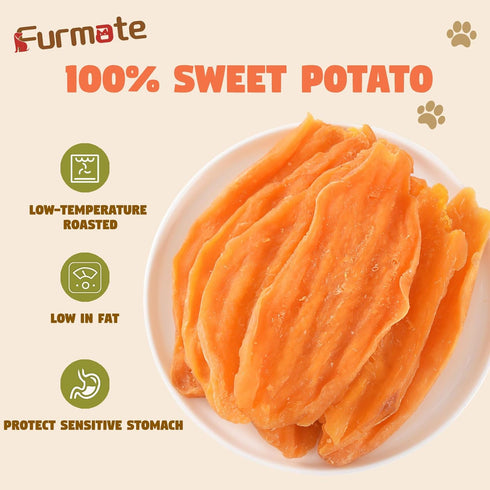 Fiber,10.58 oz Sweet Potato Chews for Dogs, Healthy Dog Training Treats Low Fat, Human Grade Single Ingredient Dried