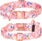 Dog Collar - Floral Pattern Puppy Collar with Detachable Rhinestone Flower for Small Medium Large Dogs (M:31-50cm, Pink)