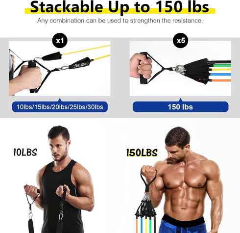 Resistance Bands Set (12pcs), Workout Bands with Handles, Door Anchor, Ankle Straps and Carry Bag, Exercise Bands for Shape Body and Home Workouts by AGM