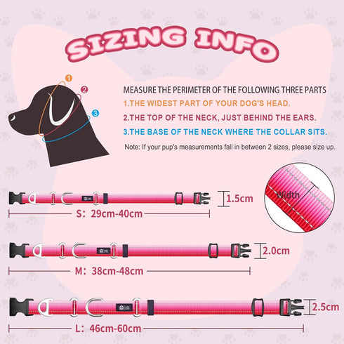 Martingale Dog Collar, Pink Light-Reflective Polyester for Whippets, Greyhounds, No-Pull No-Escape Adjustable Collars