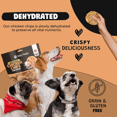 12 oz, Chicken Chips Dehydrated Chicken Dog Treats, All Natural, Single Ingredient, USA Made, for Small to Large Dogs
