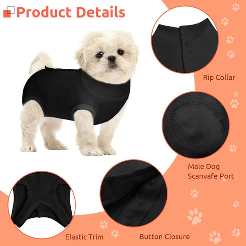 SAWMONG Recovery Suit for Dogs, Professional Surgical Suit for Male & Female, Black, XX-Large, After Surgery Spay Neuter