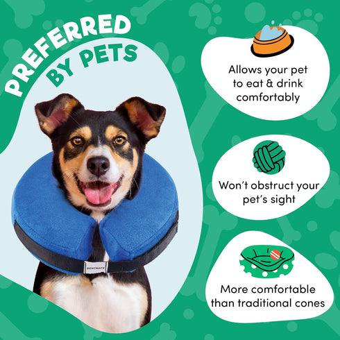 BENCMATE Inflatable Dog Cone Collar Alternative, Soft Dog Cone for Small Medium Large Dogs, Small, Blue