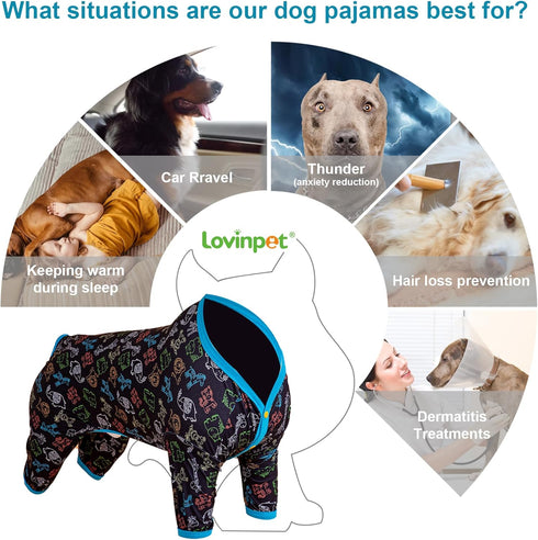 LovinPet Full Body Suit for Large Dogs - Lightweight Stretchy Fabric, Jungle Friends Grey Print, Medium