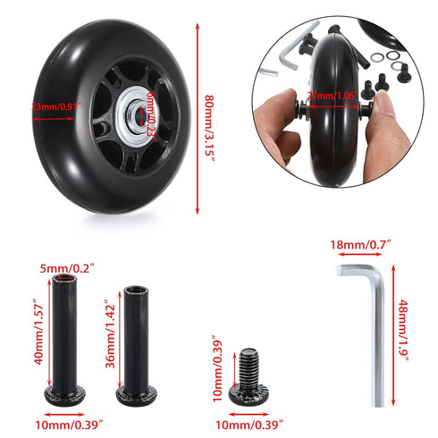 OwnMy 80mm x 23mm Luggage Wheels Replacement Set of 2, Mute Suitcase Replacement Wheels with Black Screws