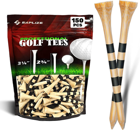 SAPLIZE Bamboo Golf Tees, Pack of 100/150, Four Size Options, Stable and Reliable Golf Tees, Available in Natural/White