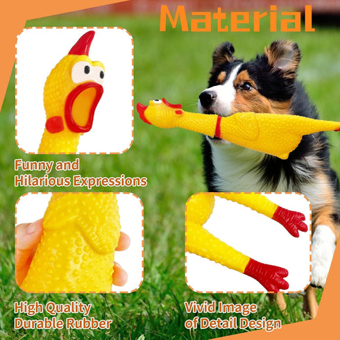 Xeehwb 3 Chicken,12 Inch Pcs Large Rubber Yellow Rubber Squawking Chickens,Screaming Chicken Dog Toys,Prank Noise Maker