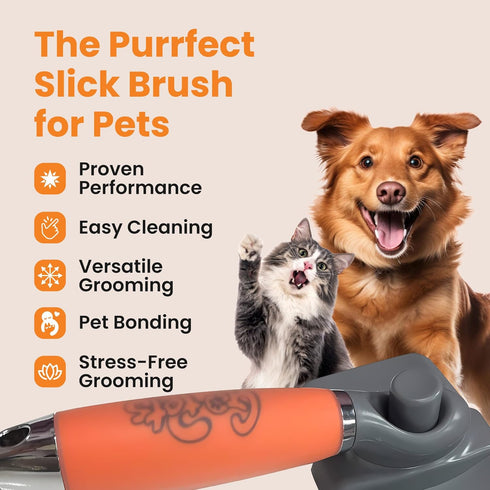 GoPets Professional Slicker Brush for Dogs and Cats - Gentle Dematting & Detangling, Self-Cleaning Comb, Comfortable