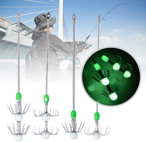 Whoasyst 2Pcs Luminously Squid Live Shrimp Hook Stainless Steel Umbrellas Fishing Cuttlefish Sleeve Squid Jigs Baits
