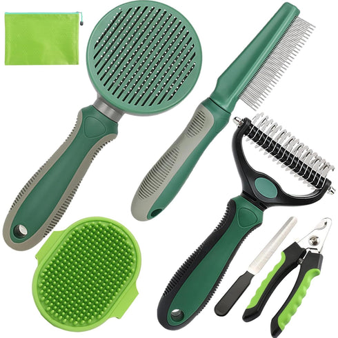 Dog Brush for Shedding, 7 PCS Grooming Brush Kit for De-furring, Slicker Brush, Undercoat Rake, and Nail Clipper
