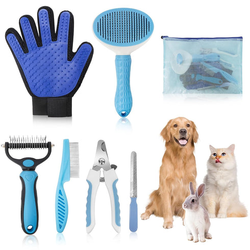 7-in-1 Pet Grooming KitCat Brush,Dog Brush for Shedding,Double-Sided Flea Comb,Dog Nail Trimmers,Dog