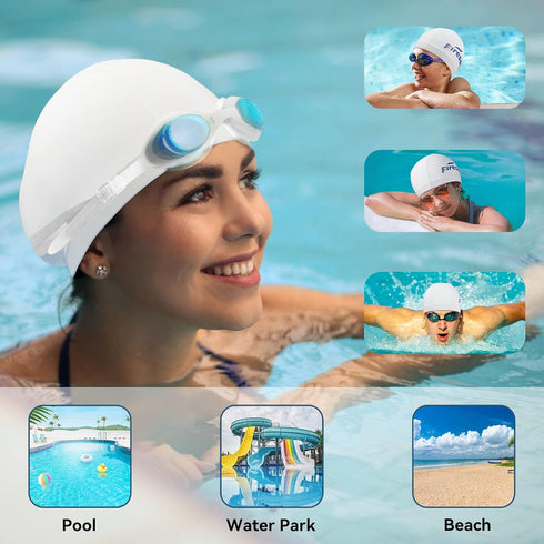 Firesara Fabric Swim Cap, High Elasticity Swimming Cap for Long Short Hair, One Size for Women Kids
