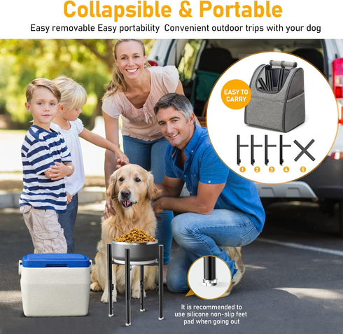 Adjustable Elevated Dog Bowl Stand, Fits 6-11 inches Bowls, 4 Height Adjustments for Large, Medium, and Small Dogs