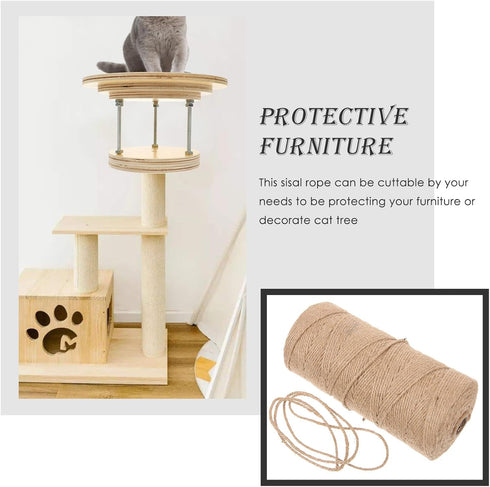 Cat Natural Sisal Rope, Multifunction Decor Scratching Rope for Scratching Post Tree, 1 Roll