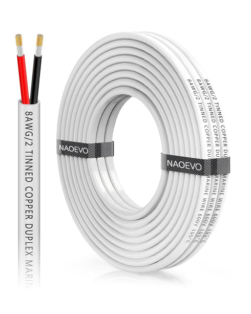 NAOEVO 8 Gauge Marine Wire, Duplex Marine Grade 8 AWG Stranded PVC Wire, Waterproof for Boat/Automotive/RV/Solar (15FT)