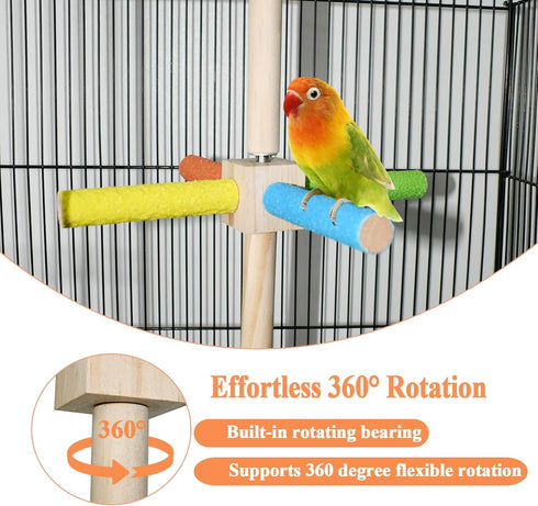 Bird Stand Perch Toy, Double Layer Spinning Parakeet Toys Exercise Wheel Cockatiel Toy for Cages Wooden Perchs