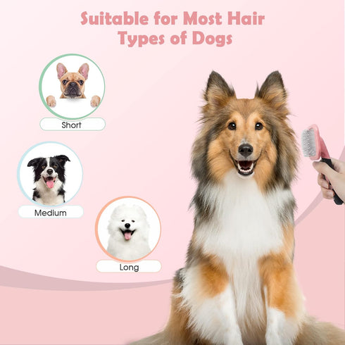 Slicker Brush, PETPAWJOY Dog Brush for Gently Cleaning Shedding Dog Hair for Small Dogs and Cats (Pink)