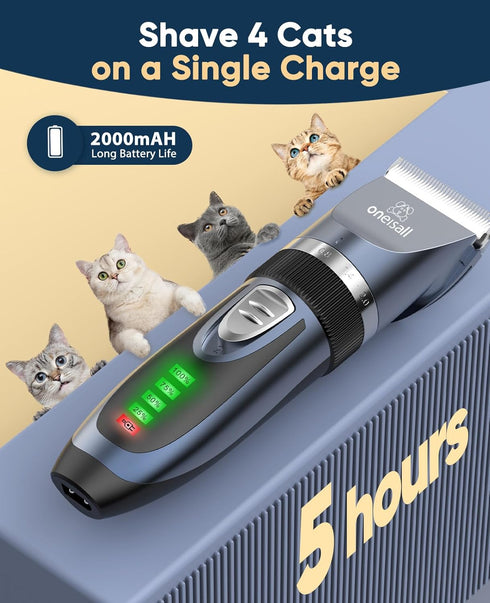 oneisall Cat Clippers for Matted Hair, Quiet Cordless Shaver for Long Hair, 2 Speed Grooming Kit (Blue)