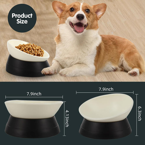 Bulldog Bowl Anti-Slip Dog Cat Dish - Detachable Rubber Dog Bowl, Tilted Pet Feeder Slope Base (Black, 3.5 Cup)