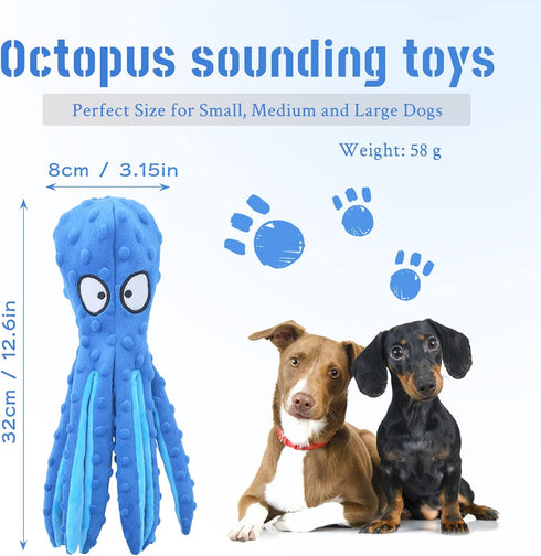 12.5In Squeak Dog Toy, Plush Octopus Dog Toy with Crinkle Paper and Squeaky Inside, No Stuffing Dog Toys for Indoor Dog
