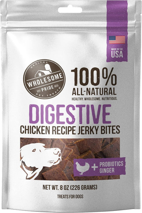 Wholesome Pride Chicken Recipe Jerky Bites Dog Treats - 8 oz Digestive Support