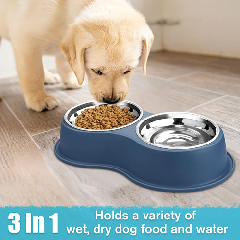 Double Dog Bowls, Stainless Steel Water and Food Bowls with Non-Slip Resin Station for Medium Dogs and Cats
