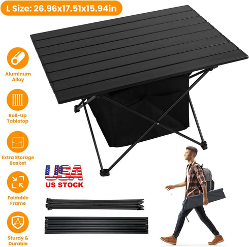 iMounTEK Lightweight Camping Table with Storage, Portable Folding Beach Table with Carry Bag for Travel, Picnic, BBQ (L)