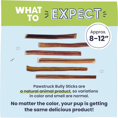Pawstruck Natural 8-12" Bully Sticks for Dogs, 1 lb Bag, Rawhide Free, Low Odor, Grain Free, 100% Real Beef