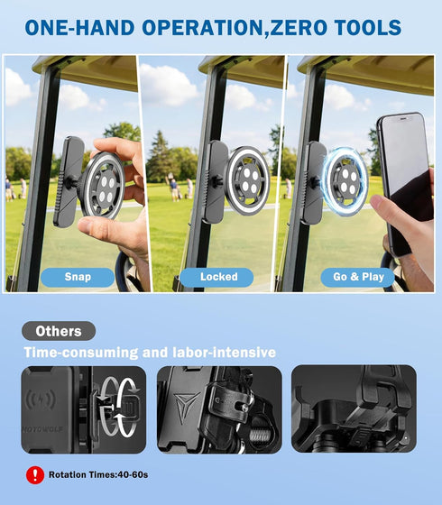 Smusrks 12-17, 360 Magnetic Golf Cart Phone Holder, All-Metal Phone Mount Compatible with MagSafe iPhone Rotation Golf