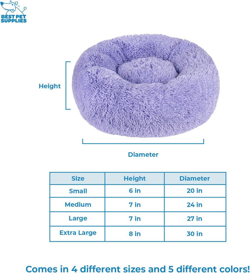 Best Pet Supplies Round Donut Dog Bed with Plush Faux Fur Fabric, Calming Cushion for Indoor Pets, Lavender, 20x20x6''