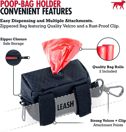 2 Tuff Pupper Dog Poop Bag Holder | Works with Any Dog Leash | Zippered Waste Bag Dispenser | Waterproof