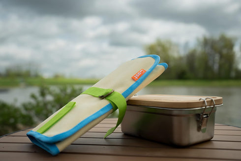 ust Camp Kitchen Roll Up with 7 Piece Bamboo Utensil Set in Portable Organizer for Cooking, Camping, Everyday Use