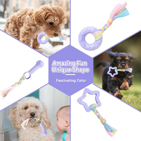 6 Pack Puppy Teething Toys, Cute Purple Chew Toys for Puppies 0-6 Months, Soft Rubber Rope