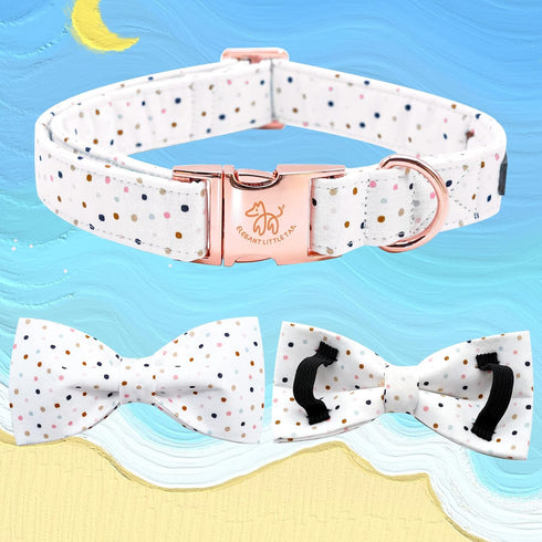 Elegant little tail Dog Collar with Bowtie, Adjustable Cute Dot Collar for X-Small Female or Male Dogs