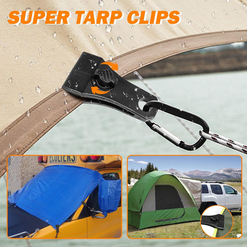 Upgrade Large Tarp Clips, 24 PCs Heavy Duty Lock Grip Tarp Clamps with Carabiner for Camping, Awnings, Canopies