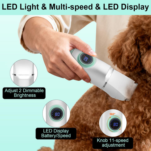 5 1, Trimmer TBTeek Dog Clippers with LED Light, Cordless Dog Grooming Kit in Rechargeable Quiet Pet Clippers Paw Nail