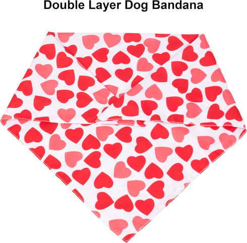 PTDECOR Valentine Dog Bandana, Reversible Triangle Bibs Scarf for Medium Large Dogs (Large)