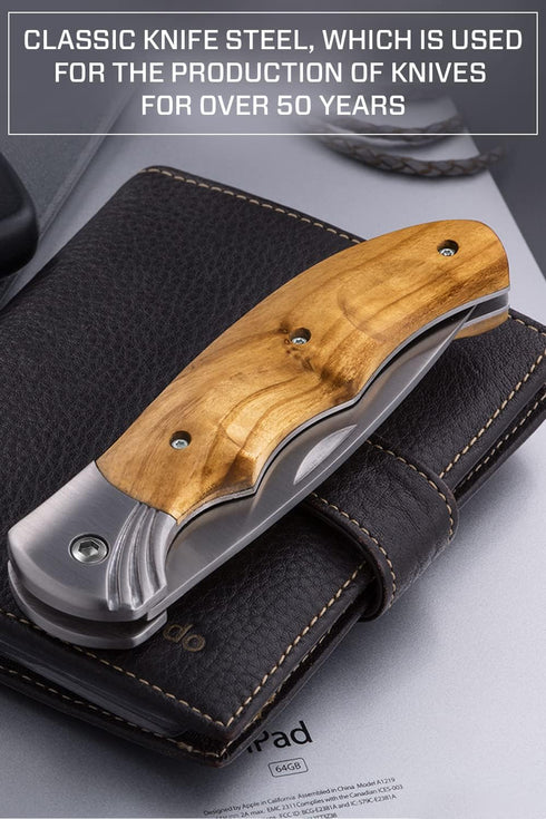 Gentleman’s Folding Pocket Knife - Sharp Blade with Wood Handle - Best Camping, Hunting EDC Gear - Birthday Christmas