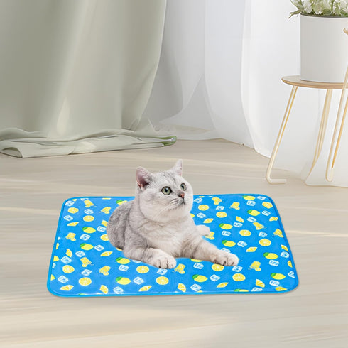NACOCO Summer Pet Cooling Mat - Cat Dog Cushion Pad for Sleeping Cool, Dark Blue Lemon, S