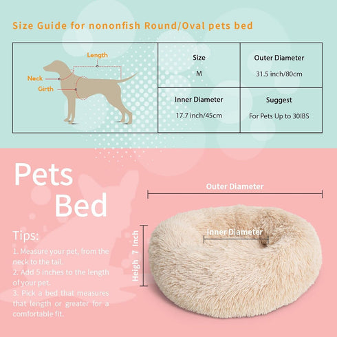 Small Dog Bed, Calming Anti-Anxiety Bed for Small Medium Large Dogs, Machine Washable, Beige