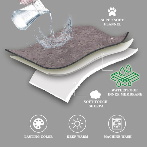 Qeils Dog Blankets for Small Dogs, Waterproof Cat Blanket, Washable Sherpa Fleece Puppy Blanket, 30"X40", Taupe