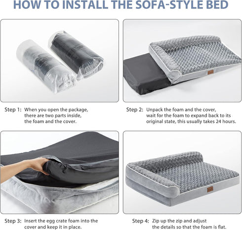 BFPETHOME Orthopedic Dog Bed for Large Dogs - Waterproof Sofa Bed with Removable Washable Cover, Nonskid Bottom