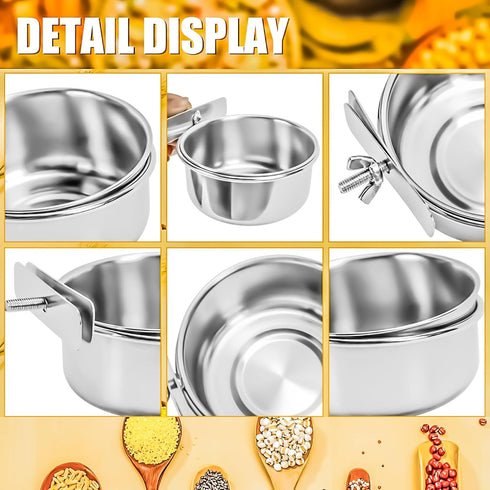 MotBach 2 Pack Stainless Steel Bird Feeding Dish Cups, Pet Cage Cups Holder for Birds and Small Animals
