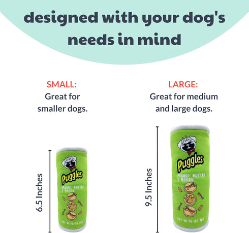 Huxley & Kent Puggles Can (Large) - Power Plush Dog Toy with Squeaker, Fun and Durable Dog Gift