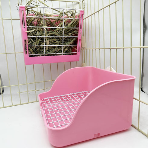 Set Rabbit Litter Box Bunny Potty Box Guinea Pig Hay Rack Feeder Rabbits Corner Litter Pan Potty Trainer Pet Toilet