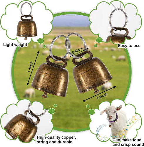5 Pack Goat Collar with Bell, Adjustable Nylon Collar Set with Anti-Lost Loud Grazing Copper Bells for Farm Animals