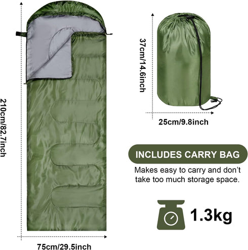 Tudomro 2 Pcs Camping Sleeping Bag for Adults, Lightweight Packable Waterproof Gear for Spring Summer Fall