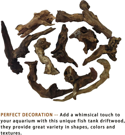 Hamiledyi 10 PCS Natural Driftwood Branches for Fish Tank Habitat Decor, Sinkable Reptile Tree Log Decorations