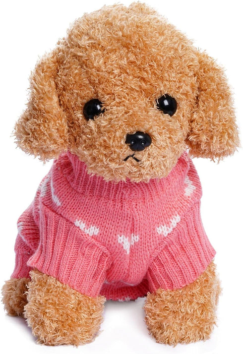 Dog Knitted Heart Sweater, Warm Soft Holiday Clothes for Large Cats and Dogs, Pink, L