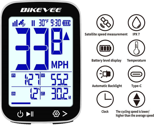 2.4" Bike Speedometer GPS Wireless Cycling Computer Auto Start/Stop, Auto Backlight, Waterproof Bicycle Odometer MPH
